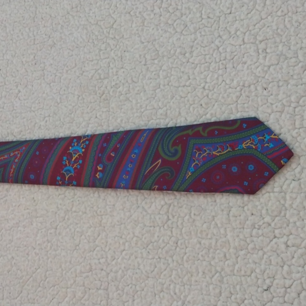 Paul Stuart Silk Tie (Burgundy/Green/Blue) - Made in England - Picture 1 of 11
